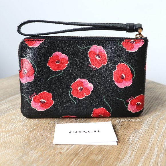 *SOLD* *NEW* COACH FLOWER ZIP WRISTLET - BLACK - Picture 3 of 8